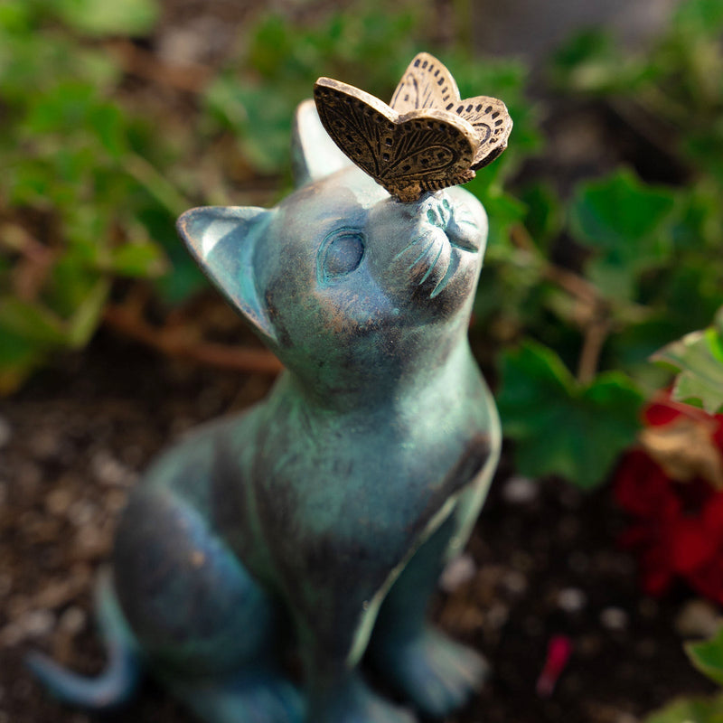 Cat & Butterfly Outdoor & Garden Ornament | 7.8" Height