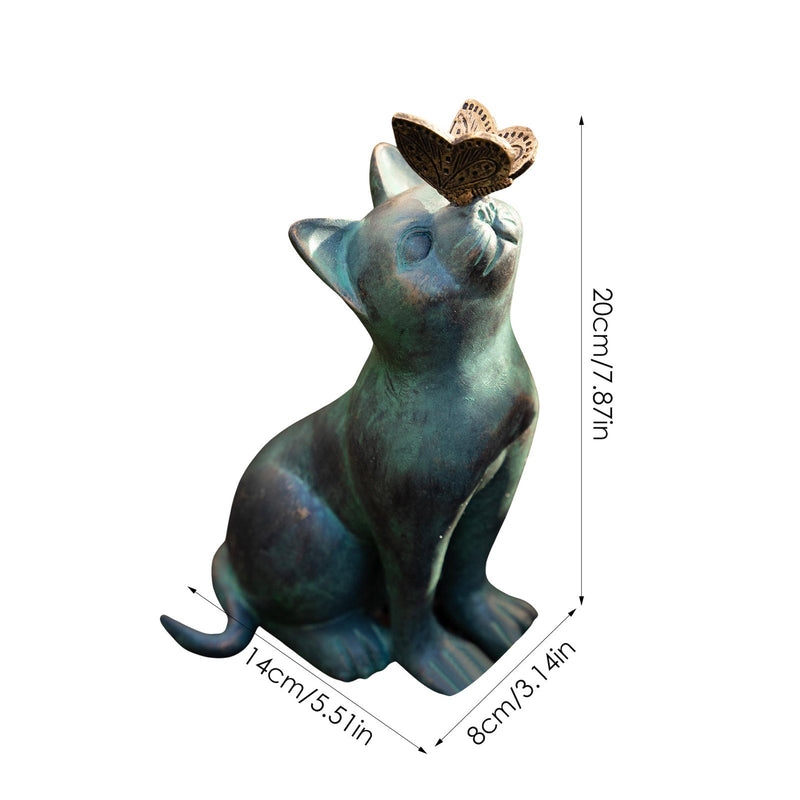 Cat & Butterfly Outdoor & Garden Ornament | 7.8" Height