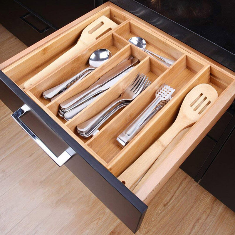 Expandable Bamboo Kitchen Drawer Organizer,