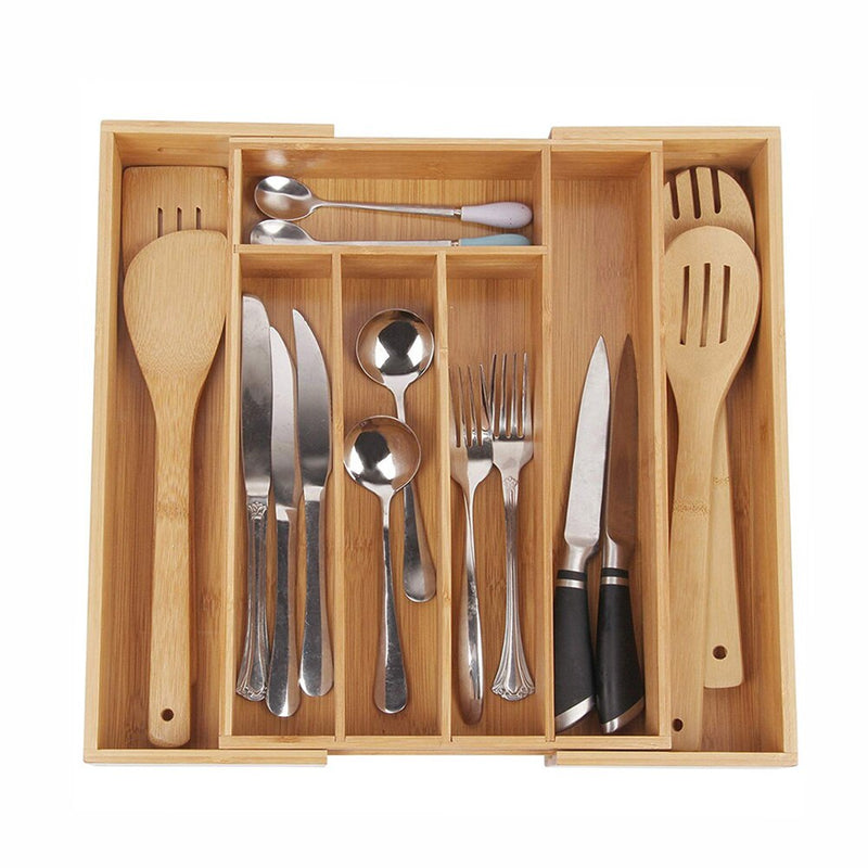 Expandable Bamboo Kitchen Drawer Organizer,