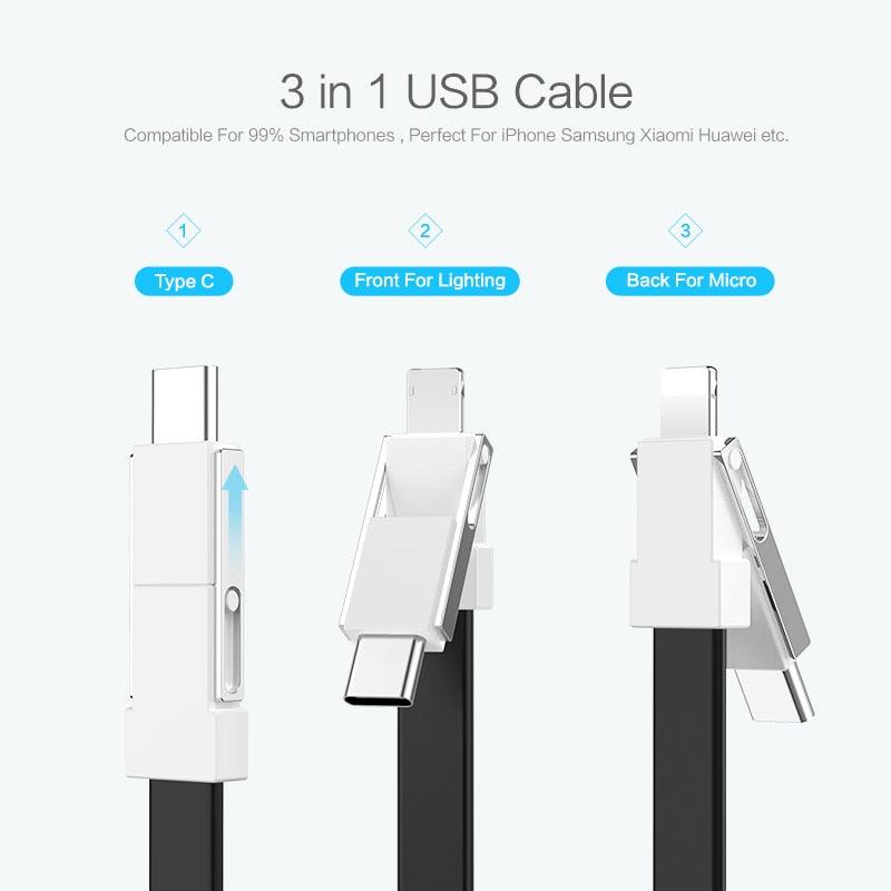 3 in 1 Mini Key Chain USB Cable With Fast Data Sync Charging Cable