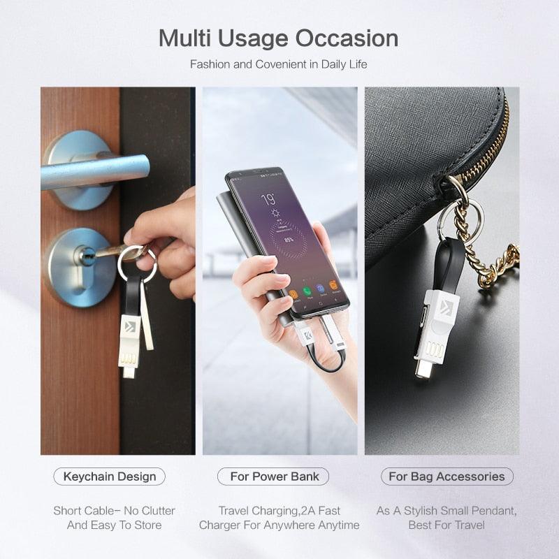 3 in 1 Mini Key Chain USB Cable With Fast Data Sync Charging Cable