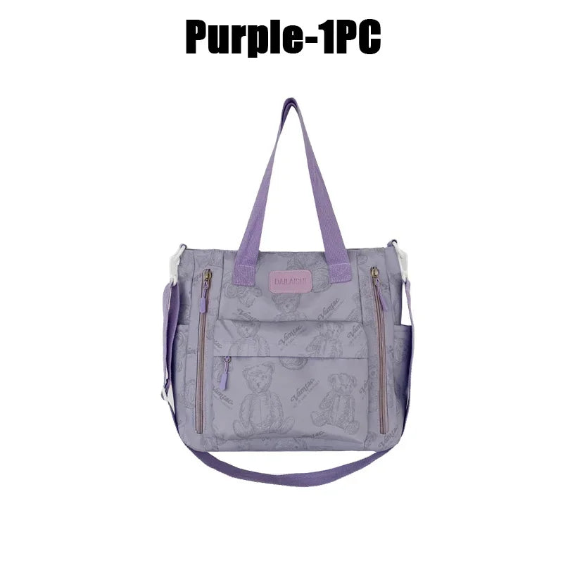 Bear Print Multi-Compartment Backpack Purse – Stylish & Spacious Nurse, Teacher & Laptop Bag