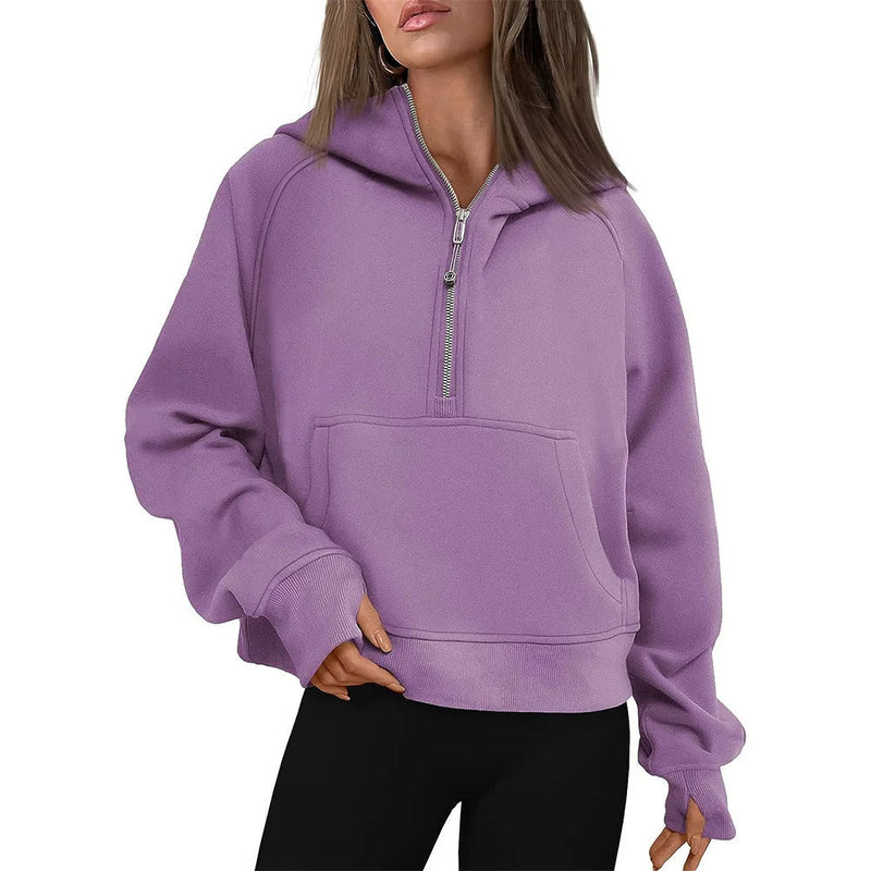Half-Zip Fleece Hoodie Sweatshirt – Stylish Fall/Winter Pullover for Women’s Cozy Outfits and Streetwear Layers