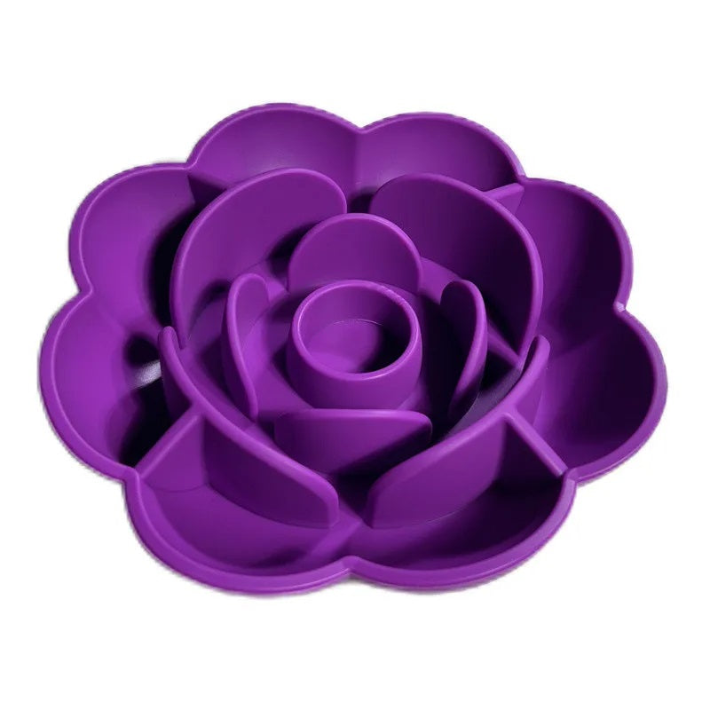 Anti-slip Circular Pet Slow Food Bowl – Rose Series Anti-Choking Silicone Bowl with Suction Cup for Dogs and Cats