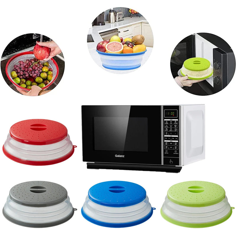Collapsible Microwave Lid & Colander – Silicone Folding Cover for Heating Food, Draining Fruits, and Steaming Veggies
