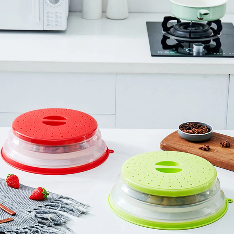 Collapsible Microwave Lid & Colander – Silicone Folding Cover for Heating Food, Draining Fruits, and Steaming Veggies
