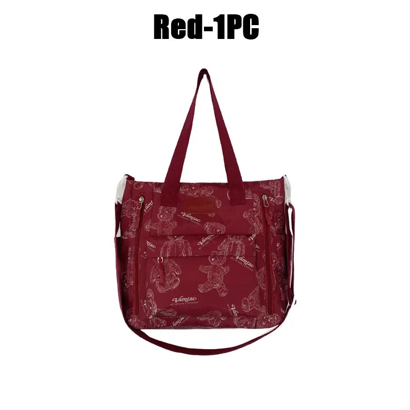Bear Print Multi-Compartment Backpack Purse – Stylish & Spacious Nurse, Teacher & Laptop Bag