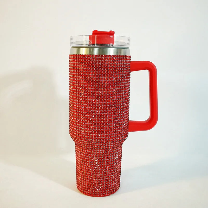 Diamond Thermos Cup with Handle – 40oz Stainless Steel Vacuum Bottle for Hot and Cold Beverages