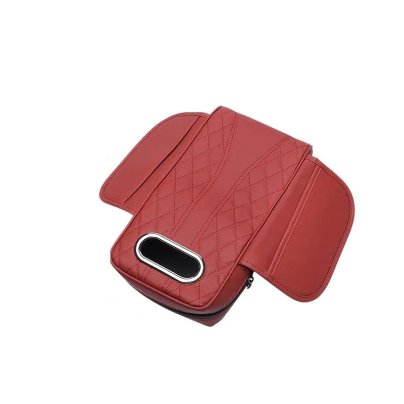 Car Armrest Cushion with Tissue Box – Memory Foam Support with Tissue Box & Storage Pockets