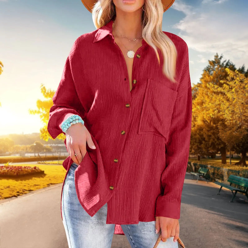 Elegant Blouse for Women – Loose-Fit Single-Breasted Long Sleeve Shirt