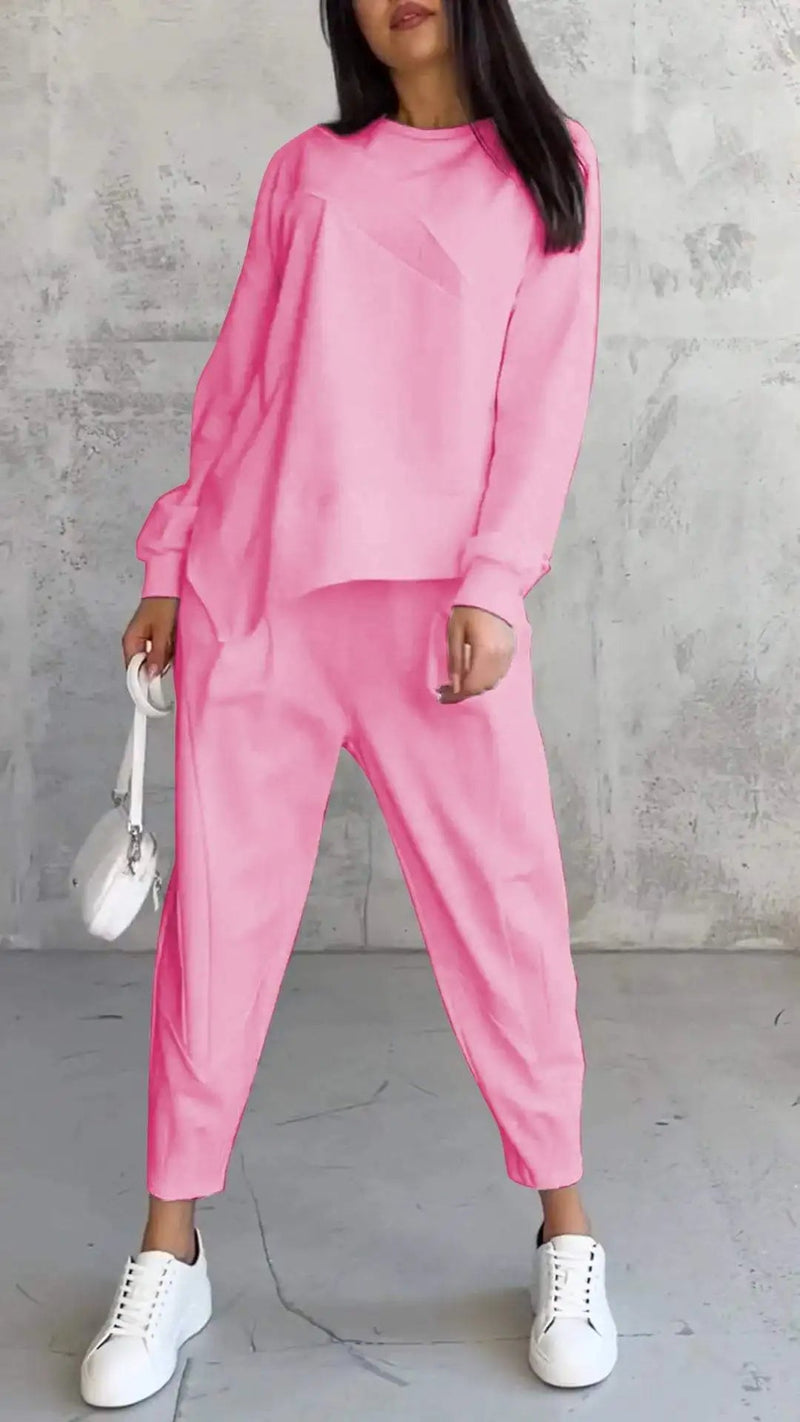 Cozy Irregular Sweater Suit – Loose-Fit Long Sleeve Top & Pants for Fall/Winter