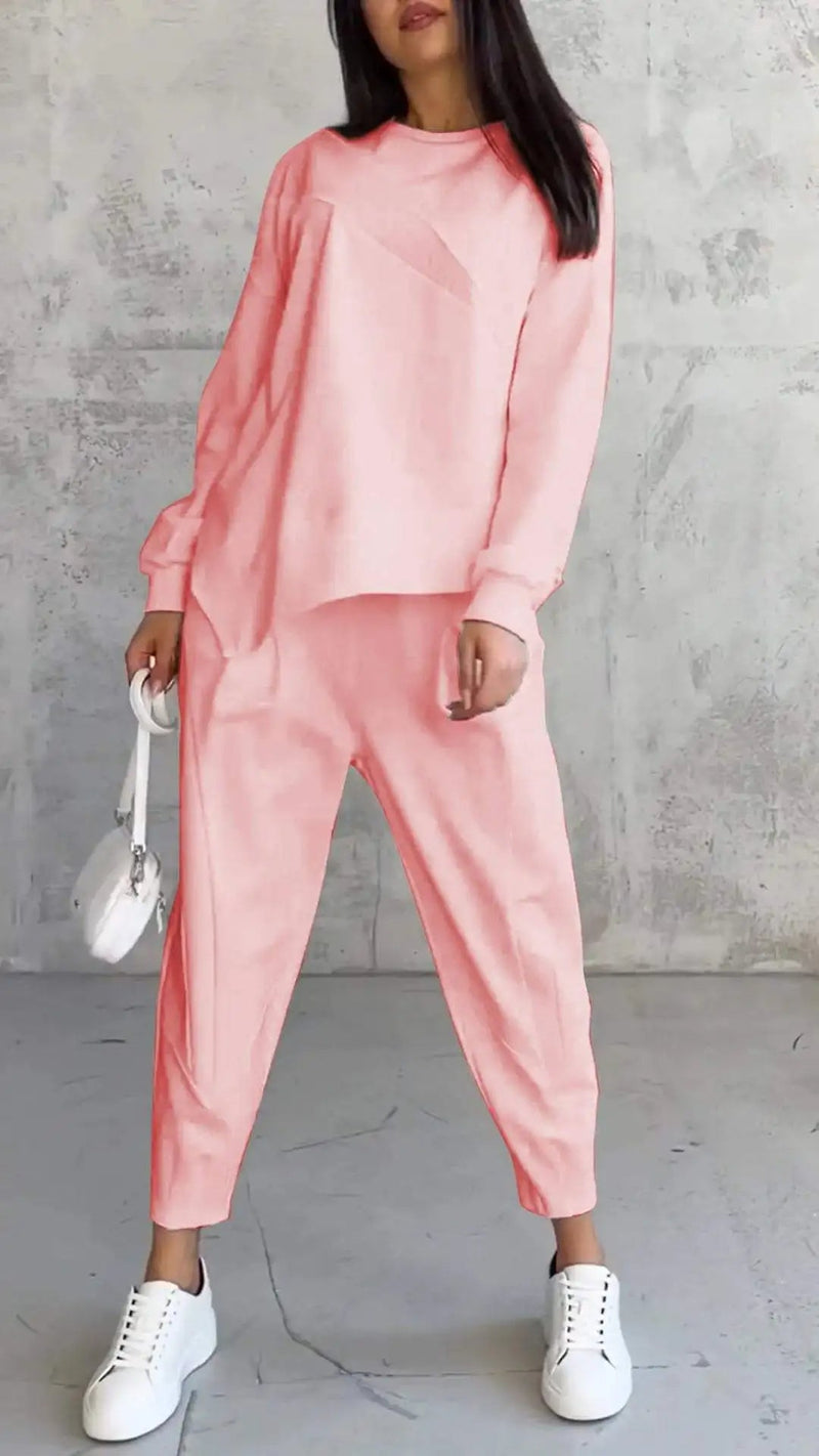 Cozy Irregular Sweater Suit – Loose-Fit Long Sleeve Top & Pants for Fall/Winter