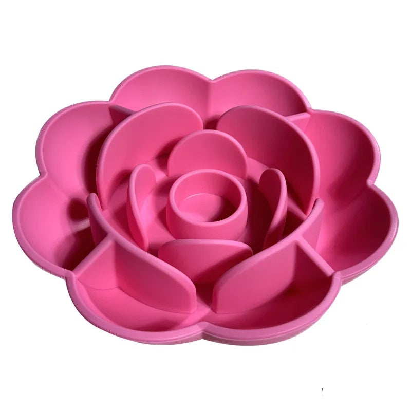 Anti-slip Circular Pet Slow Food Bowl – Rose Series Anti-Choking Silicone Bowl with Suction Cup for Dogs and Cats
