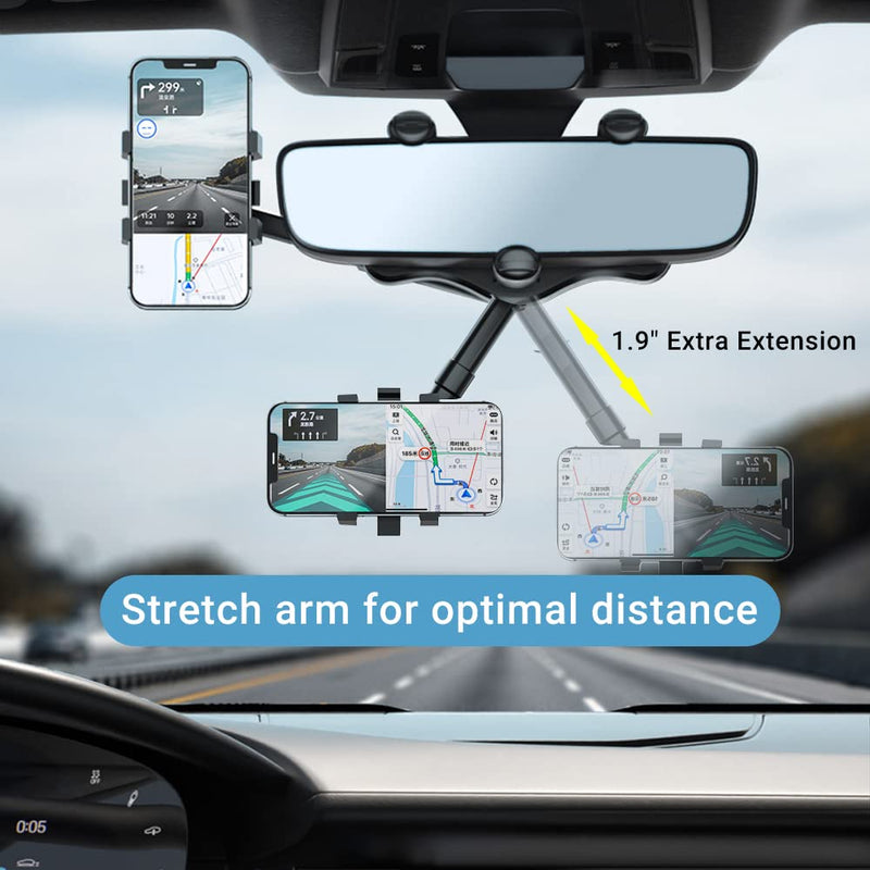 360 Degree Rotatable Retractable Car Phone Holder for Rear View Mirror - Universal Smartphone Mount for Safe Driving