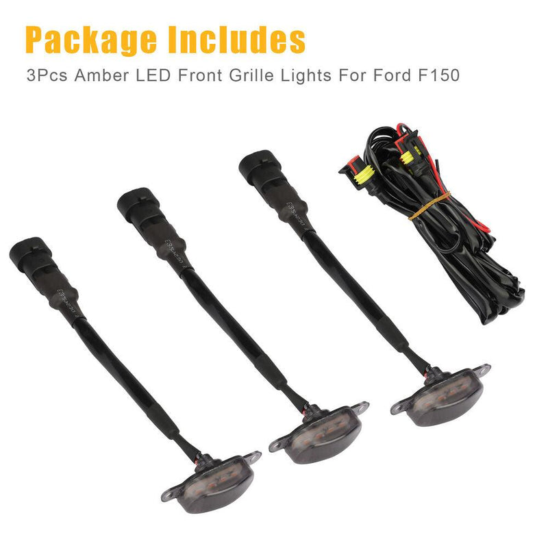 3PCS Raptor Style Smoked Lens Amber LED Front Grille Running Lights For Ford F150