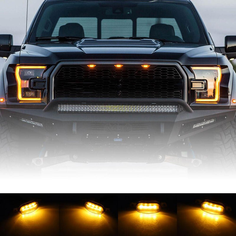3PCS Raptor Style Smoked Lens Amber LED Front Grille Running Lights For Ford F150