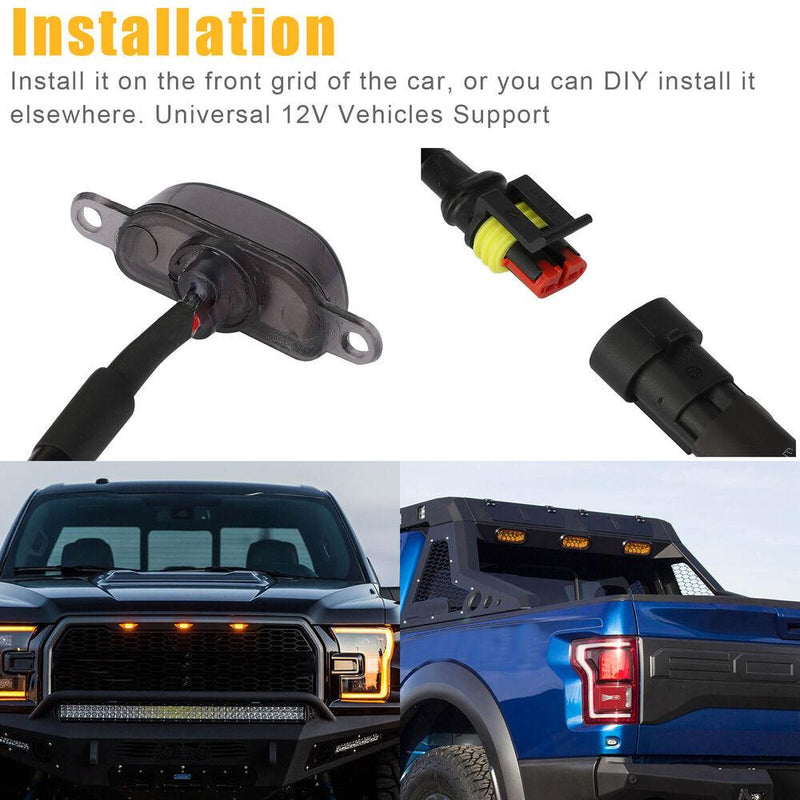 3PCS Raptor Style Smoked Lens Amber LED Front Grille Running Lights For Ford F150