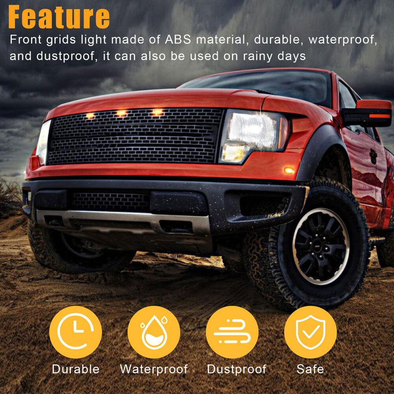 3PCS Raptor Style Smoked Lens Amber LED Front Grille Running Lights For Ford F150