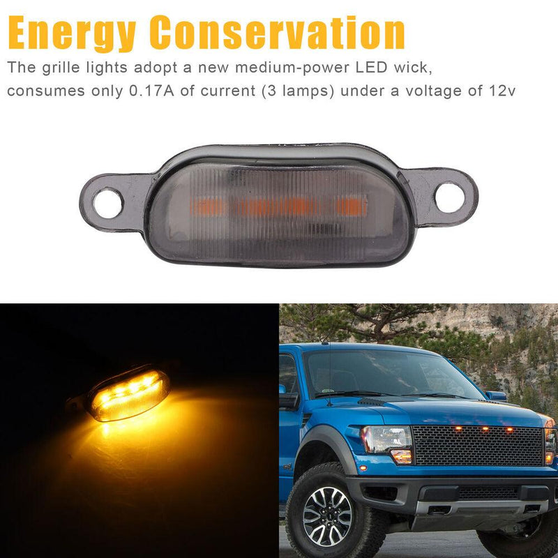 3PCS Raptor Style Smoked Lens Amber LED Front Grille Running Lights For Ford F150