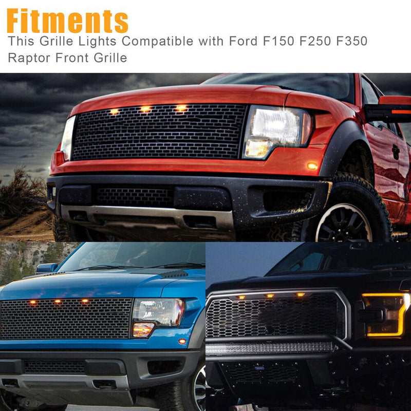 3PCS Raptor Style Smoked Lens Amber LED Front Grille Running Lights For Ford F150