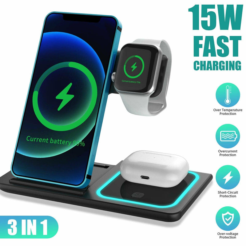 3-in-1 Wireless Car Charging Station for iPhone, iWatch, Samsung AirPods - Essential for RV Travel
