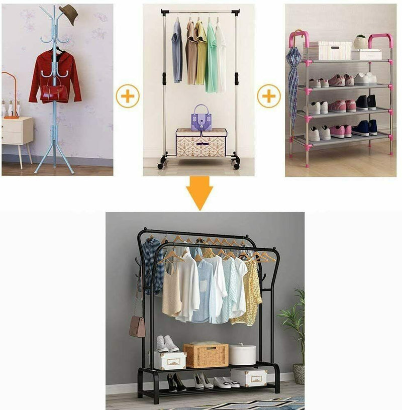 Rack Organizer Clothes Hanger Rail Double Deck Shelves