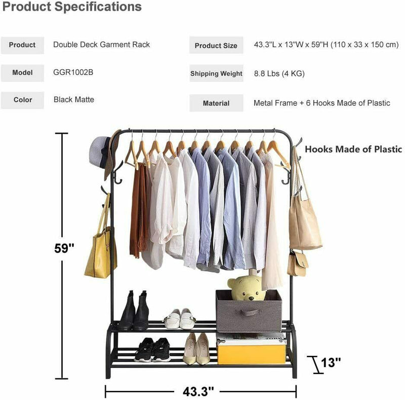 Rack Organizer Clothes Hanger Rail Double Deck Shelves