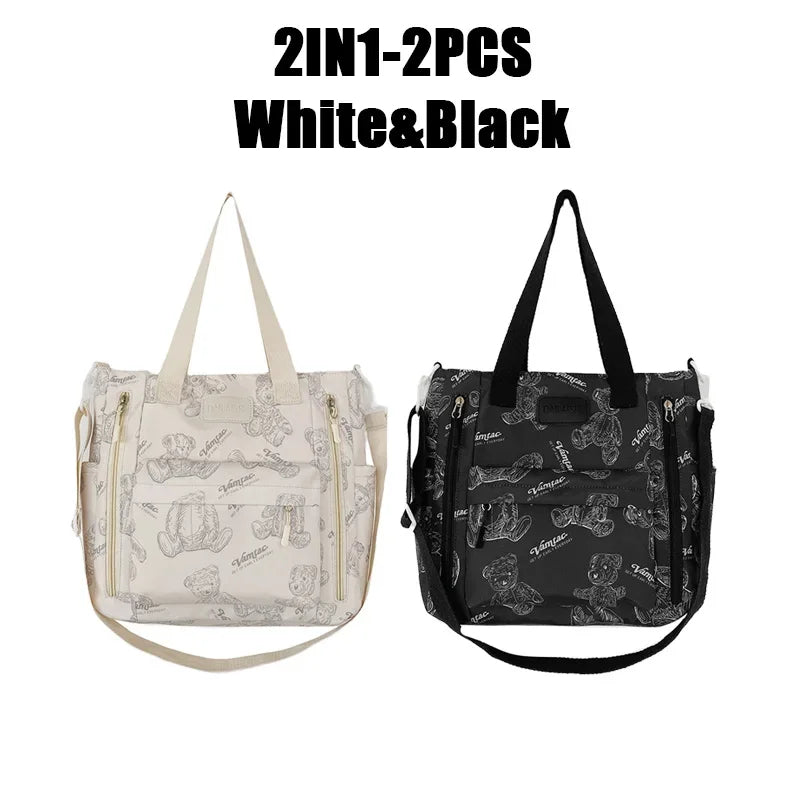 Bear Print Multi-Compartment Backpack Purse – Stylish & Spacious Nurse, Teacher & Laptop Bag