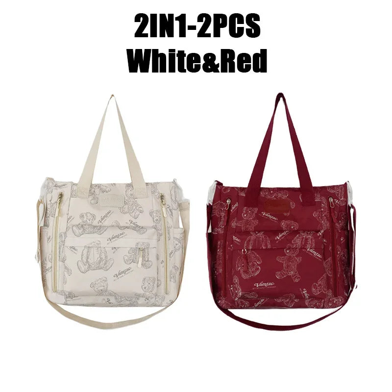 Bear Print Multi-Compartment Backpack Purse – Stylish & Spacious Nurse, Teacher & Laptop Bag