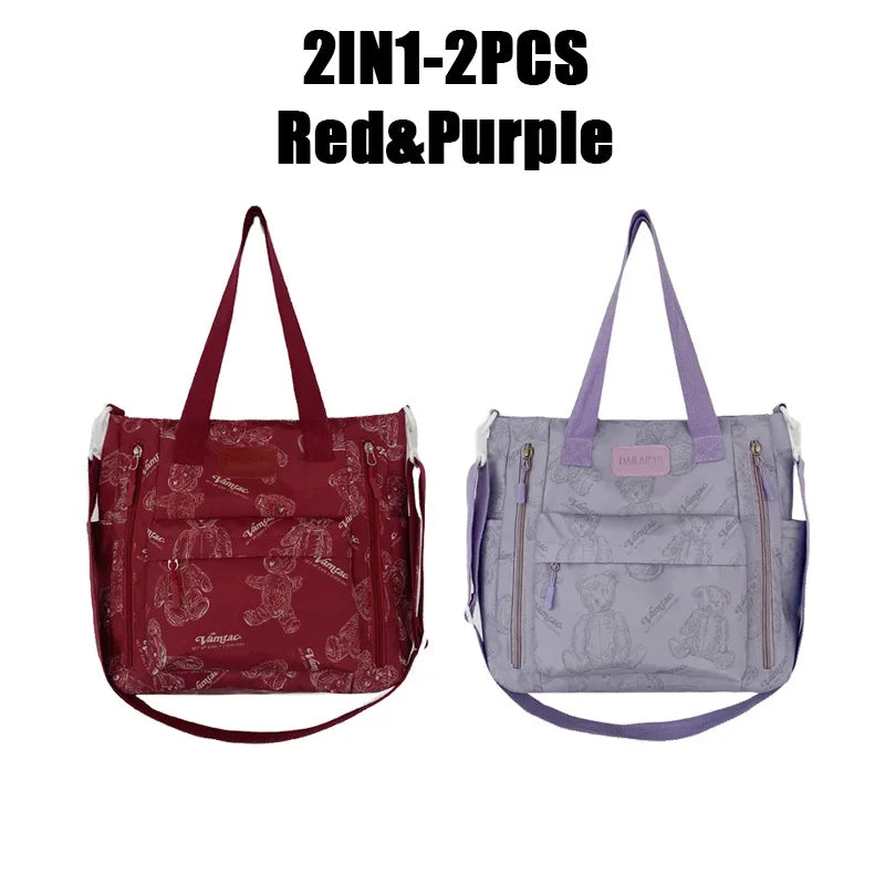 Bear Print Multi-Compartment Backpack Purse – Stylish & Spacious Nurse, Teacher & Laptop Bag