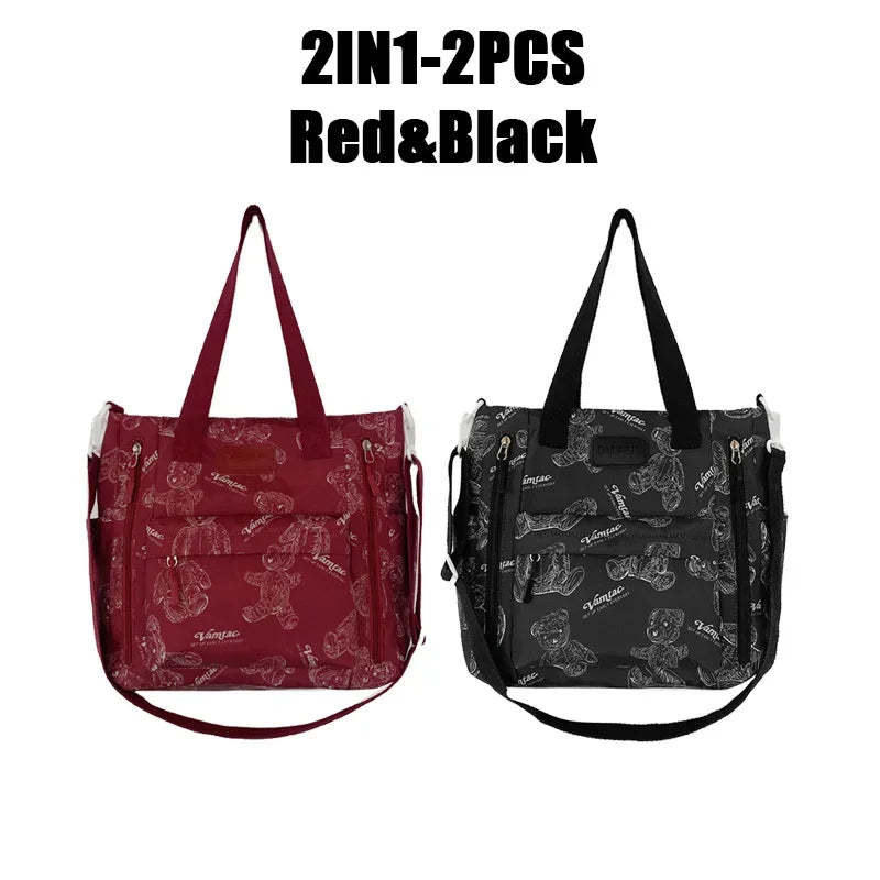 Bear Print Multi-Compartment Backpack Purse – Stylish & Spacious Nurse, Teacher & Laptop Bag