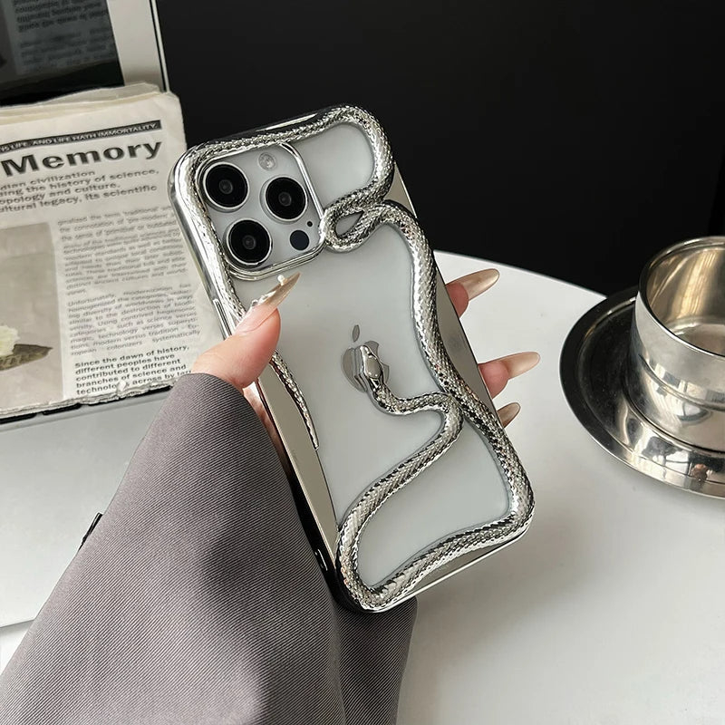 Electroplated Hollow Snake Phone Case – Shockproof Soft TPU Cover for iPhone