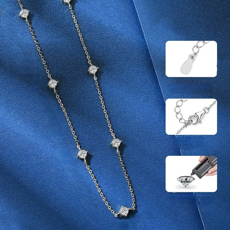 Fashion Round Moissanite Choker – 3mm 925 Sterling Silver Clavicle Necklace for Girls, Elegant Jewelry Gift