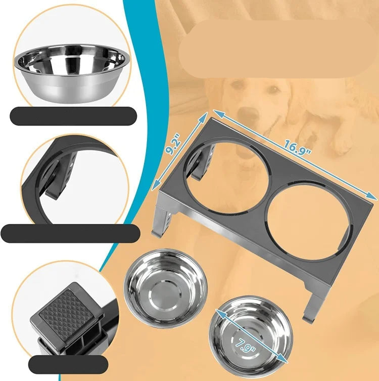Elevated Stainless Steel Pet Bowls – Neck Support Design to Prevent Overturning and Slow Feeding
