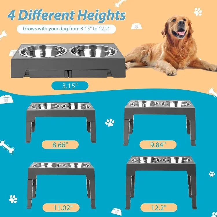 Elevated Stainless Steel Pet Bowls – Neck Support Design to Prevent Overturning and Slow Feeding