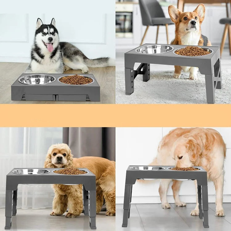 Elevated Stainless Steel Pet Bowls – Neck Support Design to Prevent Overturning and Slow Feeding