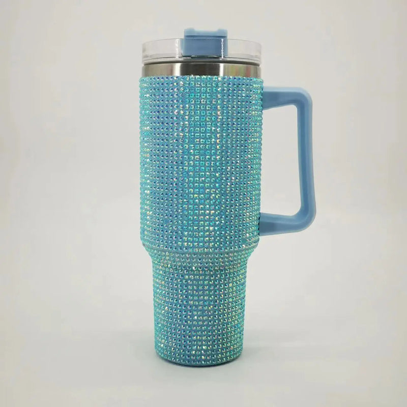Diamond Thermos Cup with Handle – 40oz Stainless Steel Vacuum Bottle for Hot and Cold Beverages