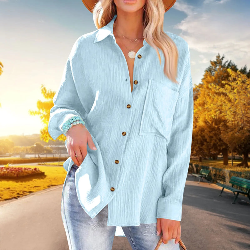 Elegant Blouse for Women – Loose-Fit Single-Breasted Long Sleeve Shirt