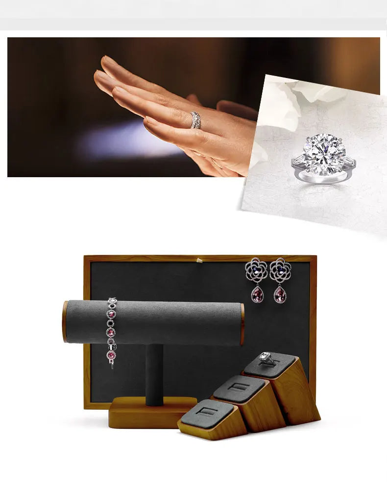 Wooden Ring Display Stand – 3-Piece Solid Wood Wedding Set Showcases Jewelry Elegantly with Rustic Charm and Timeless Appeal