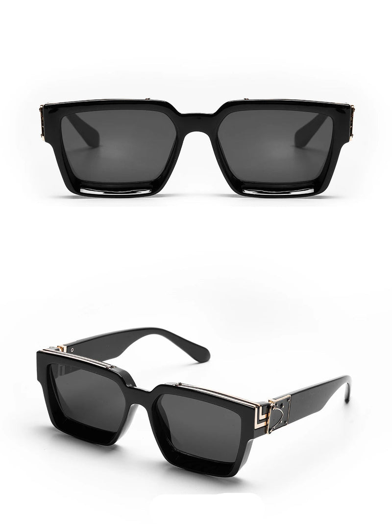 Retro Black Millionaire Shades – Luxury Designer Square Sunglasses for Men and Women, Trendy 2024 Style
