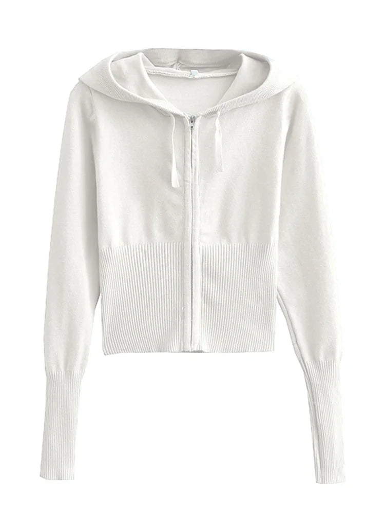 Trendy Knit Tracksuit – Cropped Hoodie & Trousers Set for Chic Comfort & Style