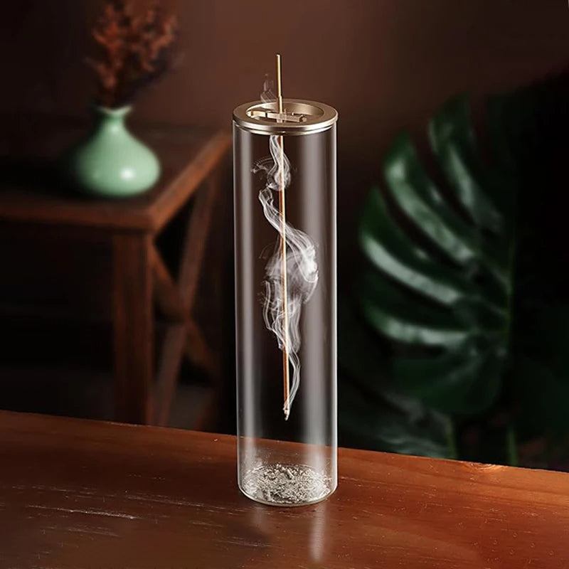 Modern Glass Incense Burner with Catcher - Elegant Anti-Ash Design for Home Yoga Decor