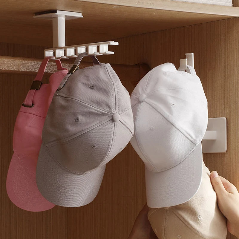 Wall-Mounted Hat Organizer - 6-Hook L Shaped Rack for Baseball Caps, Belts, and Accessories