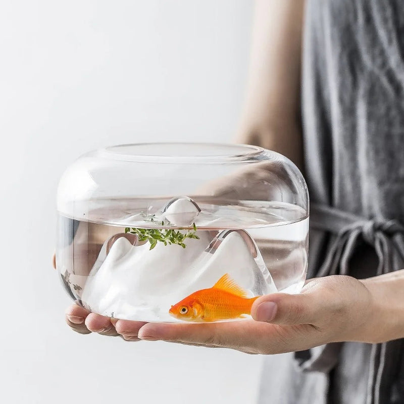 Snow Mountain Aquarium Lamp – Mini Fish Tank Light with Thick Glass Terrarium for Serene Aquatic Decor & Ambient Pet Display