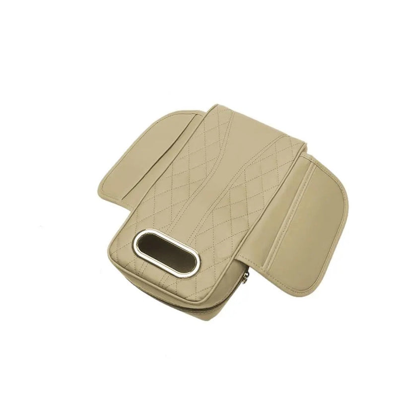 Car Armrest Cushion with Tissue Box – Memory Foam Support with Tissue Box & Storage Pockets