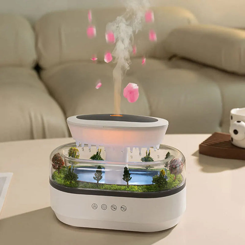 Essential Oil Micro Landscape Diffuser – Water Drip Humidifier with 7 Night Lights for Bedroom Aroma Serenity