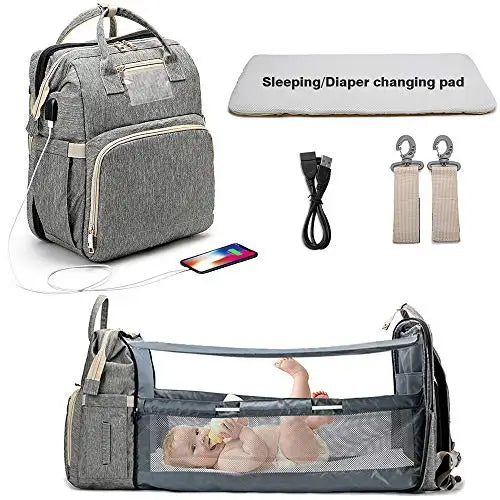 Portable Folding Baby Diaper Bag – Backpack Style, Large Capacity Stroller Organizer for Stylish Moms On-the-Go