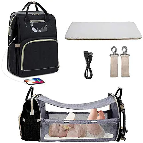 Portable Folding Baby Diaper Bag – Backpack Style, Large Capacity Stroller Organizer for Stylish Moms On-the-Go