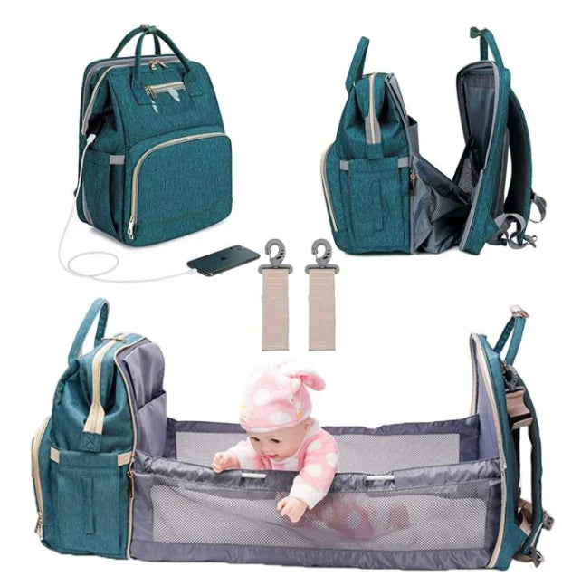 Portable Folding Baby Diaper Bag – Backpack Style, Large Capacity Stroller Organizer for Stylish Moms On-the-Go